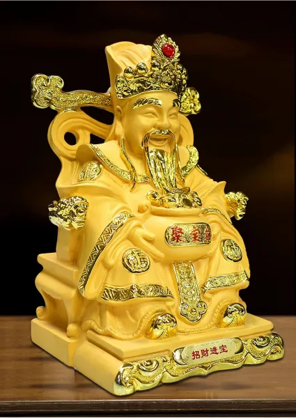 Design Golden Cai Shen Ye Statue with Treasure Basin Decorative Figurine Accessories - 8