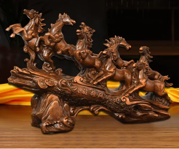 Design Eight Galloping Horses Wooden Sculpture Accessories - 6