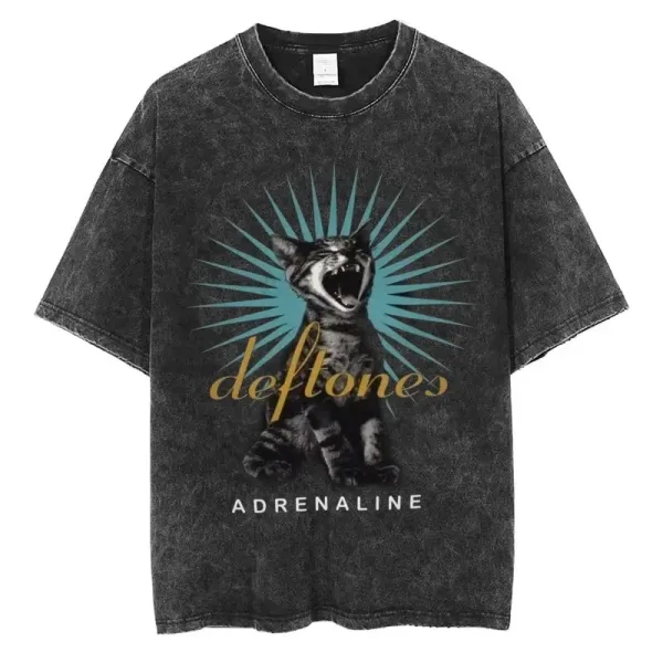Design Deftones Adrenaline Cat Graphic Acid Wash T-Shirt T-Shirts - 1
