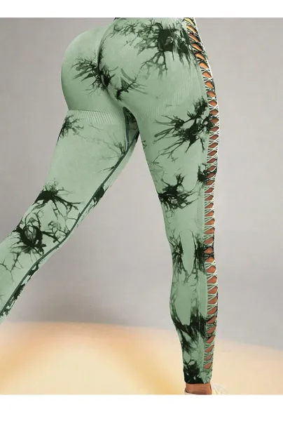 Design Tie-Dye Lace-Up Side Leggings Mint Green - 12