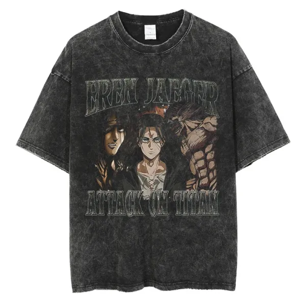 Design Attack on Titan Eren Jaeger Acid Wash T-Shirt T-Shirts - 1