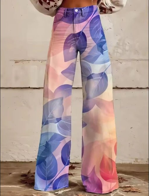 Design Floral Print Wide-Leg Jeans Multicolor - 2