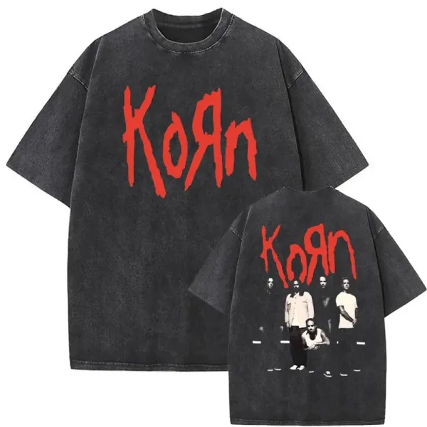Design Korn Band Logo Distressed Black T-Shirt T-Shirts - 1