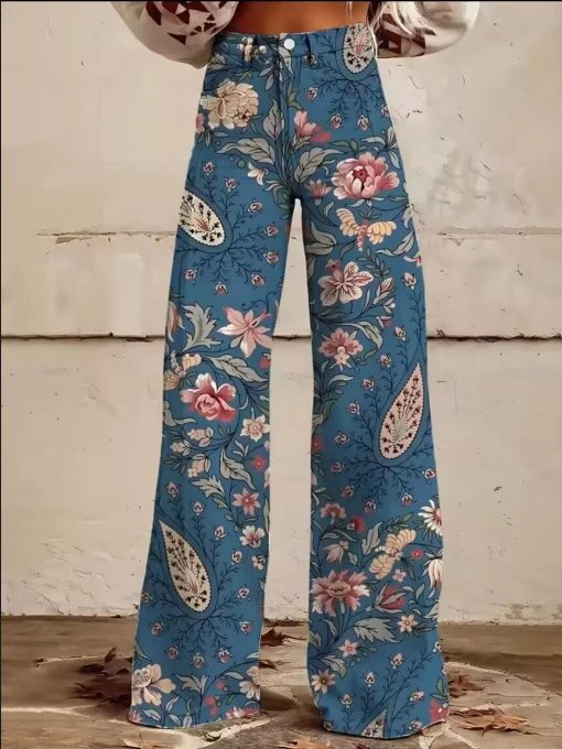 Design Floral Print Wide-Leg Jeans Multicolor - 4