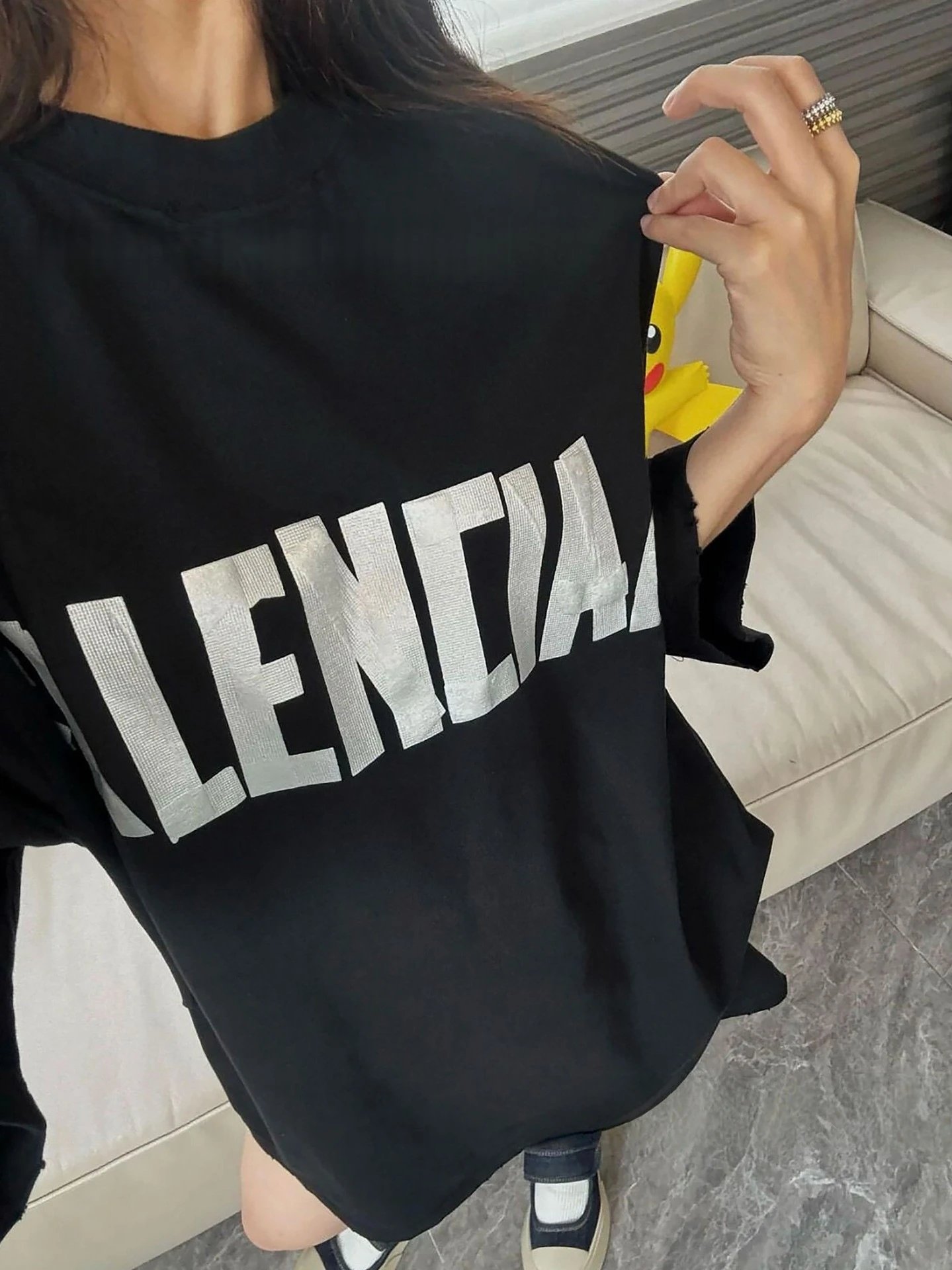 Balenciaga Logo Print Oversized Black T-Shirt - 6
