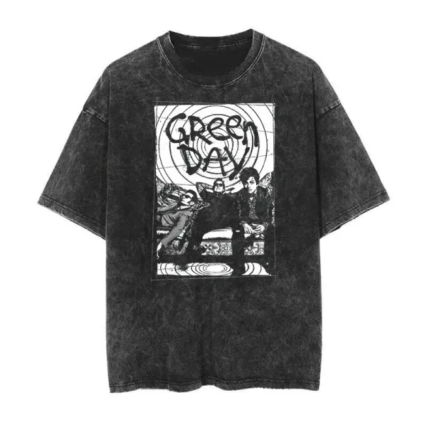 Design Green Day Band Graphic Acid Wash T-Shirt T-Shirts - 1