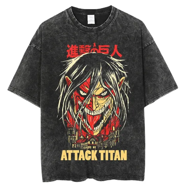 Design Attack on Titan Colossal Titan Graphic Washed Black T-Shirt T-Shirts - 1