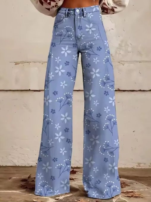 Design Floral Print Wide-Leg Jeans Multicolor - 11