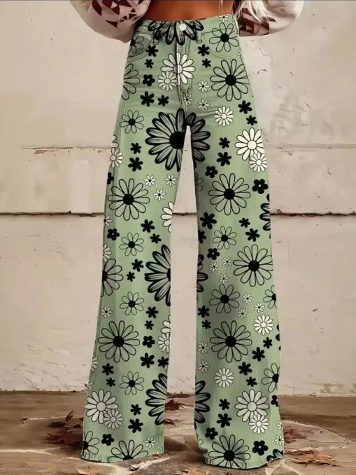 Design Floral Print Wide-Leg Jeans Multicolor - 16