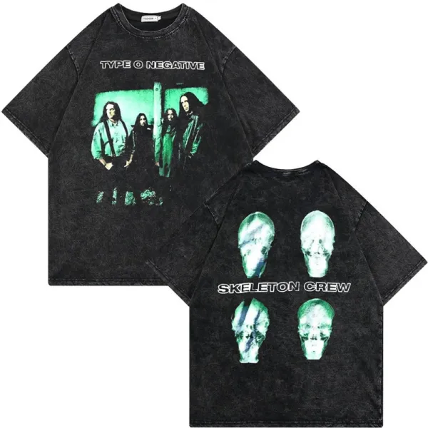 Design Type O Negative x Skeleton Crew Band Graphic Oversized Washed Black T-Shirt T-Shirts - 1