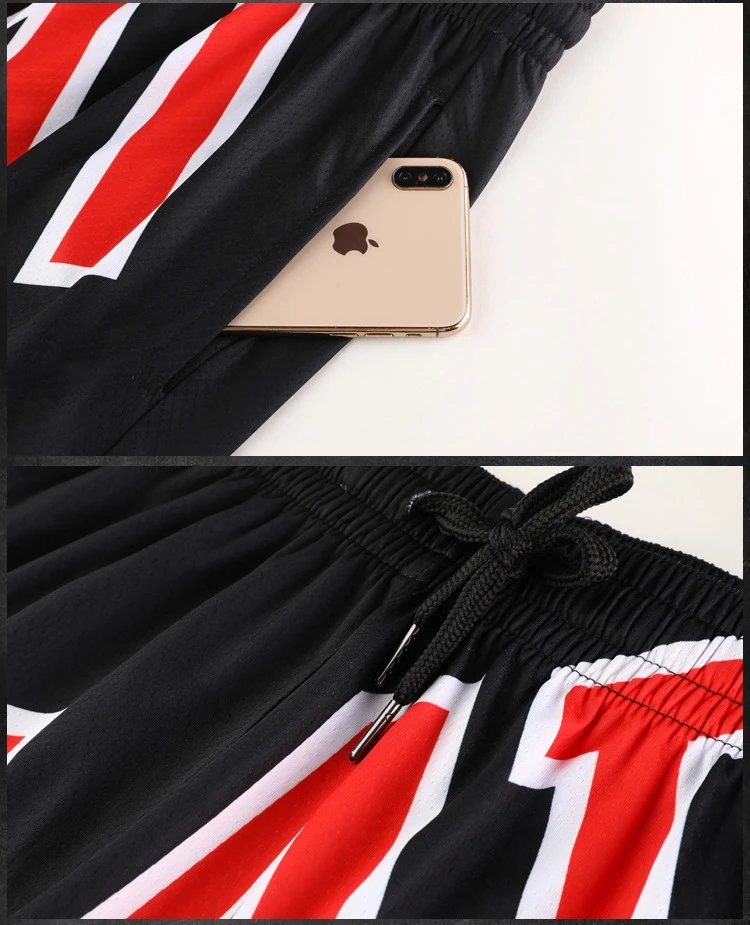 Miami Heat Basketball Shorts Black Red Orange - 12