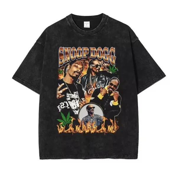 Design Snoop Dogg Graphic Print Acid Wash Black T-Shirt T-Shirts - 1