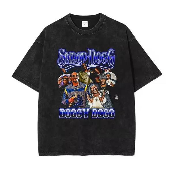 Design Snoop Dogg Graphic Print Acid Wash Black T-Shirt T-Shirts - 1