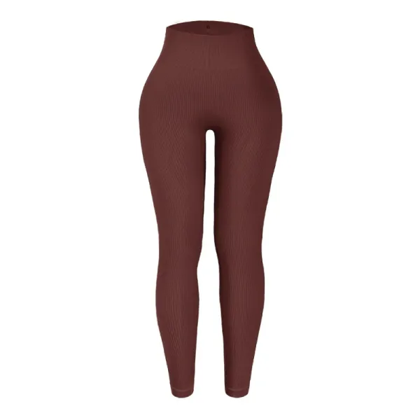 Design Ribbed High-Waisted Leggings Burgundy - 1
