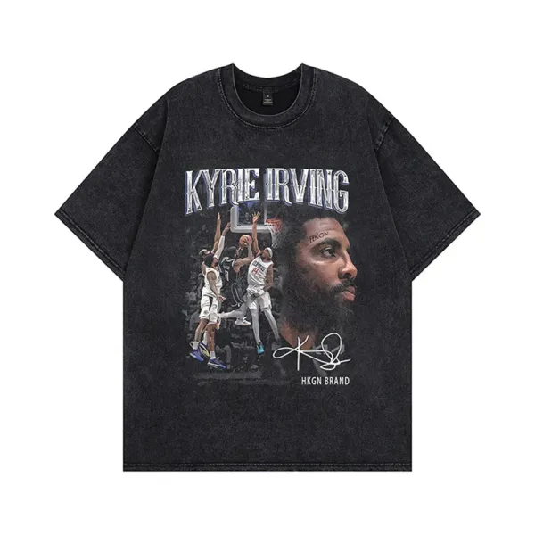 Design HKGN Brand Kyrie Irving Graphic Oversized Washed Black T-Shirt T-Shirts - 1