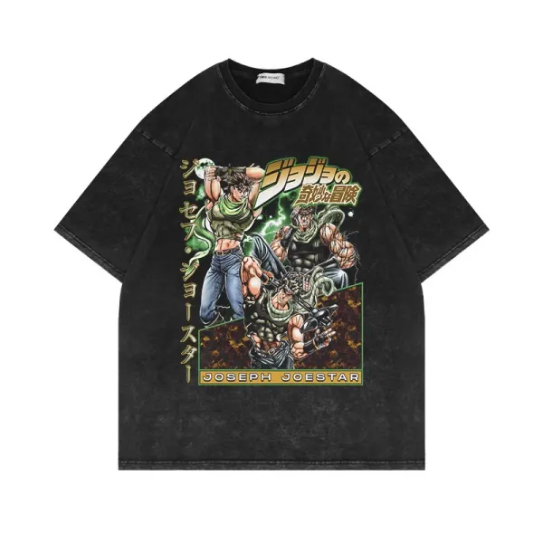Design JoJo's Bizarre Adventure Joseph Joestar Graphic Washed Black T-Shirt - 1