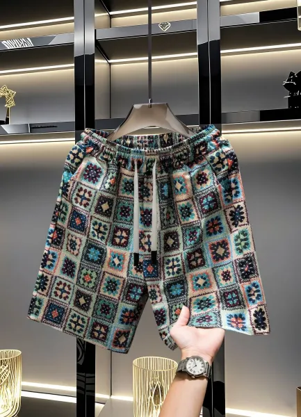Design Zigzag Pattern Bear Embroidery Shorts Multicolor - 2