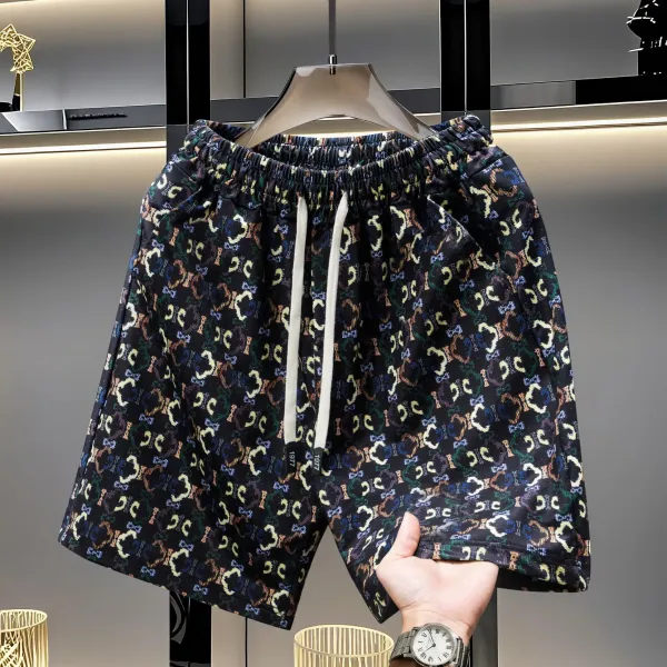 Design Zigzag Pattern Bear Embroidery Shorts Multicolor - 11