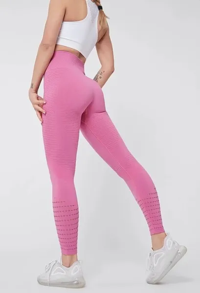 Design High-Waisted Textured Leggings Pink Activewear - 1
