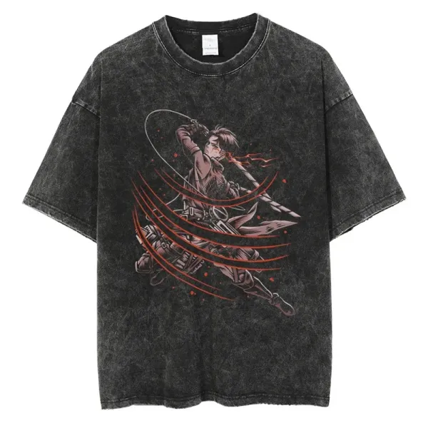 Design Attack on Titan Levi Ackerman Graphic Washed T-Shirt - 1