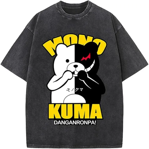 Design Danganronpa Monokuma Graphic Print Washed Black T-Shirt T-Shirts - 1
