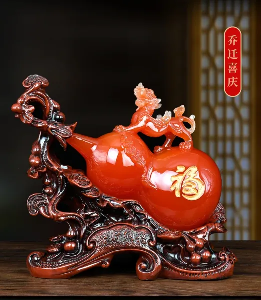 Design Chinese Feng Shui Gourd Ornament with Dragon and Coin Tassel Decor Accessories - 13
