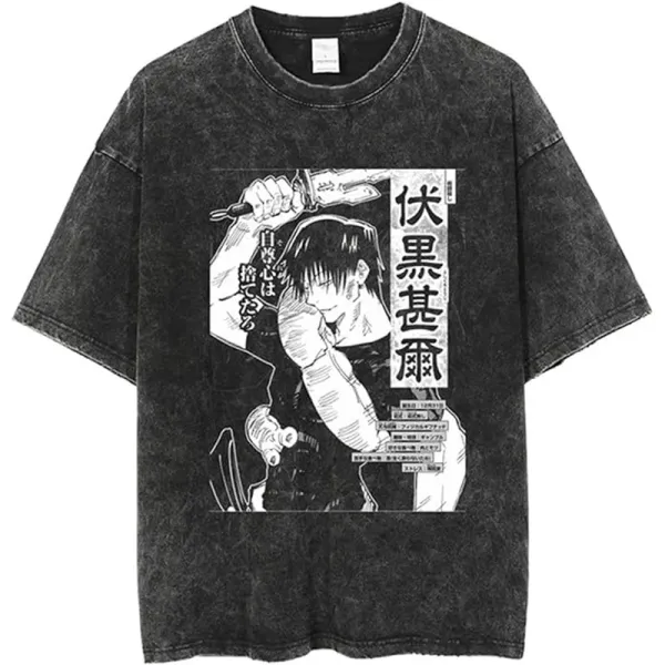Design Jujutsu Kaisen Gojo Satoru Manga Print Acid Wash Black T-Shirt - 1