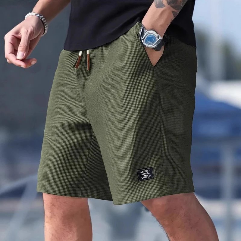Waffle Texture Drawstring Shorts Army Green Shorts