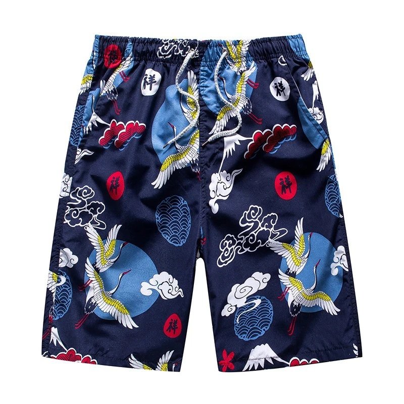 Design Crane Print Navy Swim Shorts Swimwear