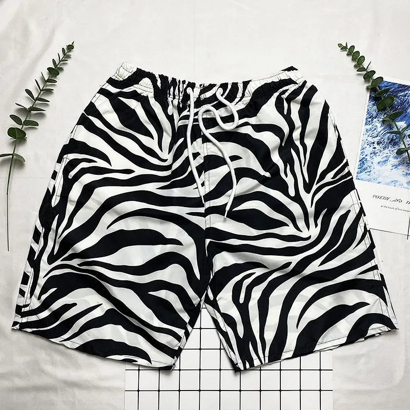 Zebra Print Swim Shorts Black White Swimwear