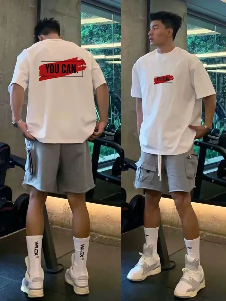 Design WILDX 'You Can' Graphic T-Shirt White + Cargo Shorts Gray + WILDX Socks White Sneakers T-Shirts - 7