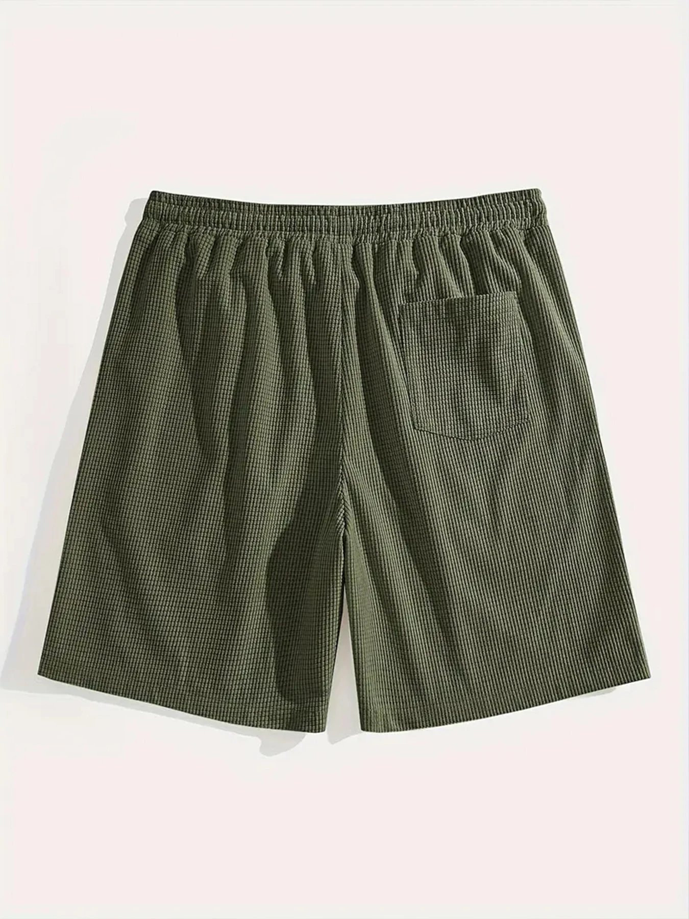 Design Waffle Texture Drawstring Shorts Olive Green Shorts - 22