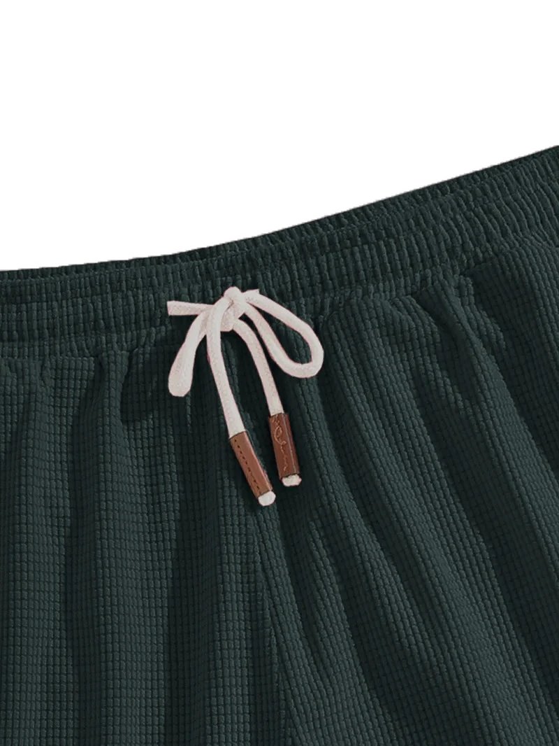 Design Waffle Texture Drawstring Shorts Olive Green Shorts - 44