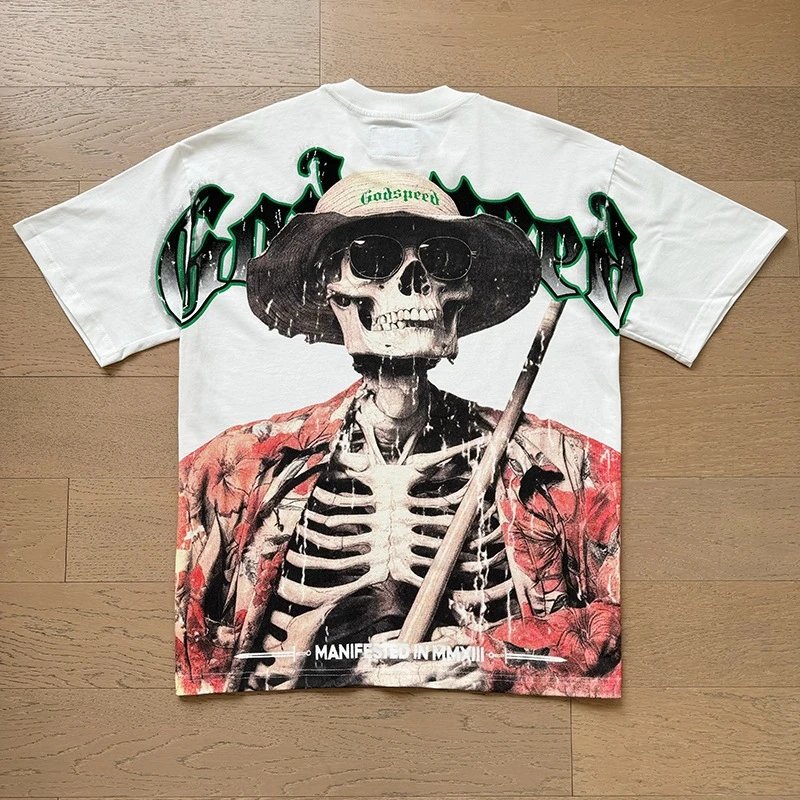 Godspeed Skeleton Print White T-Shirt