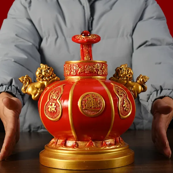 Design Chinese Traditional Fortune Lantern Ornament Red and Gold Decorative Vase Accessories - 1