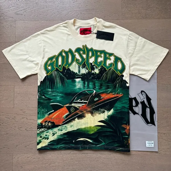 Godspeed Statue of Liberty Sunset Graphic T-Shirt White - 7
