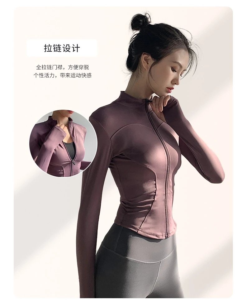 Design Long-Sleeve Zip-Up Crop Top in Mauve with Sculpted Seams Activewear - 4