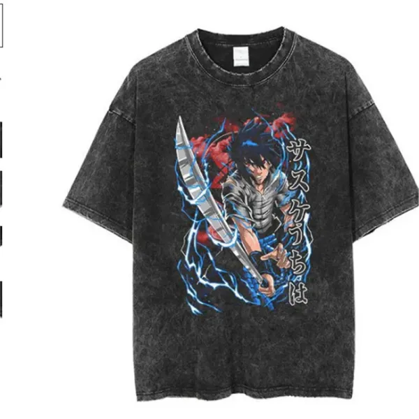 Design Naruto Sasuke Chidori Acid Wash T-Shirt - 1