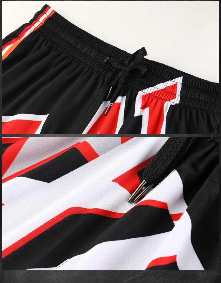 Miami Heat Basketball Shorts Black Red Orange - 15