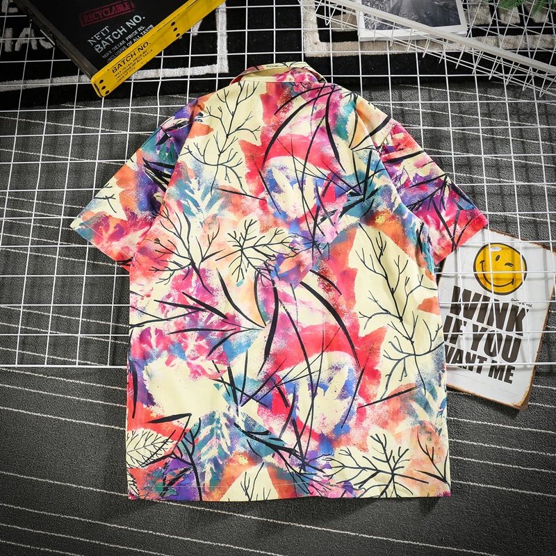 Design Purple Tiger Print Short-Sleeve Button-Up Shirt - 34