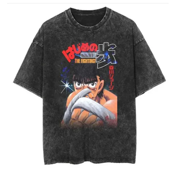 Design Hajime no Ippo The Fighting! Graphic Washed Black T-Shirt - 1