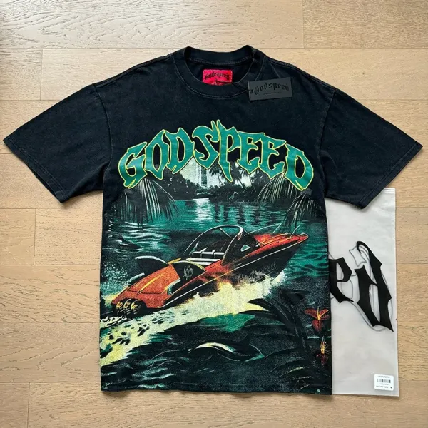 Godspeed Statue of Liberty Sunset Graphic T-Shirt White - 39