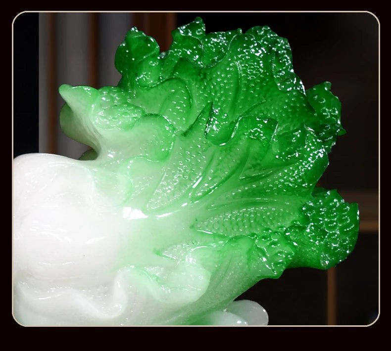 Design Decorative Jade-style Fish and Cabbage Ornament with 'Bai Cai You Yu' Base Accessories - 11