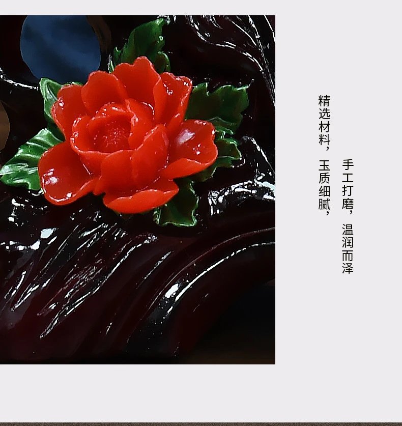 Design Decorative Jade (Bok Choy) and Rooster Figurine Set with 'Cai Xing Ye Wang' Inscription Accessories - 11