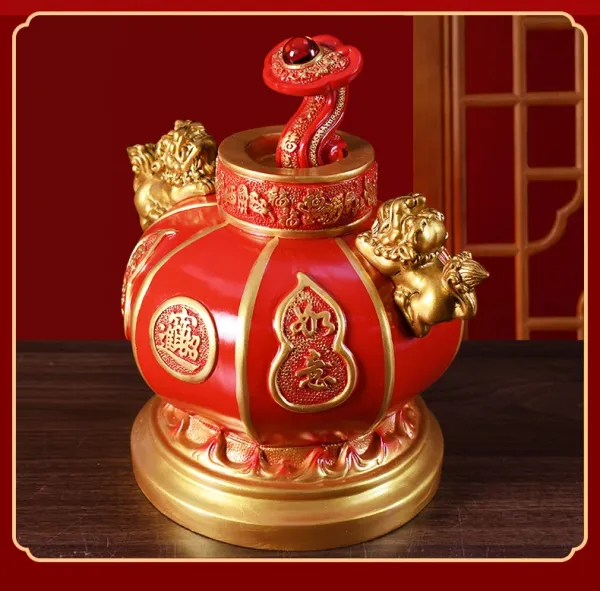 Design Chinese Traditional Fortune Lantern Ornament Red and Gold Decorative Vase Accessories - 7