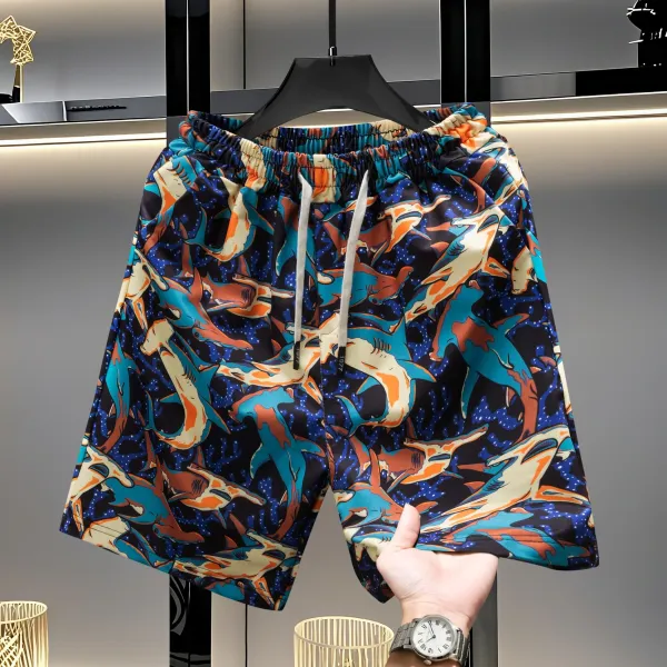 Design Zigzag Pattern Bear Embroidery Shorts Multicolor - 7