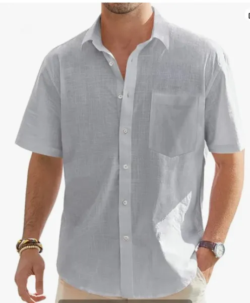 Design Short-Sleeve Linen-Blend Shirt Forest Green Tops Shirt - 7