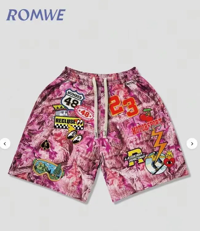 Design ROMWE Patchwork Graphic Print Camo Shorts Multicolor Shorts - 2
