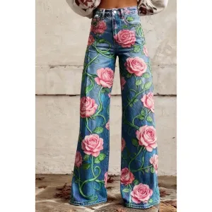 Design Floral Print Wide-Leg Jeans Blue