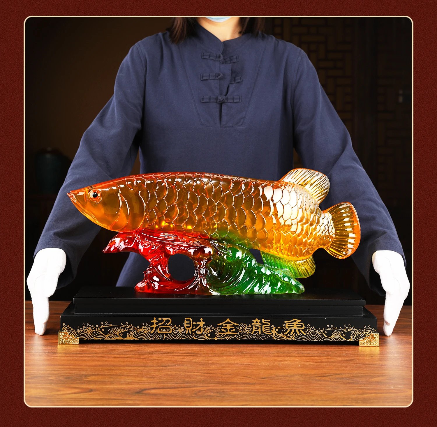 Design Decorative Arowana Fish Figurine Multicolor Resin Ornament Accessories - 11